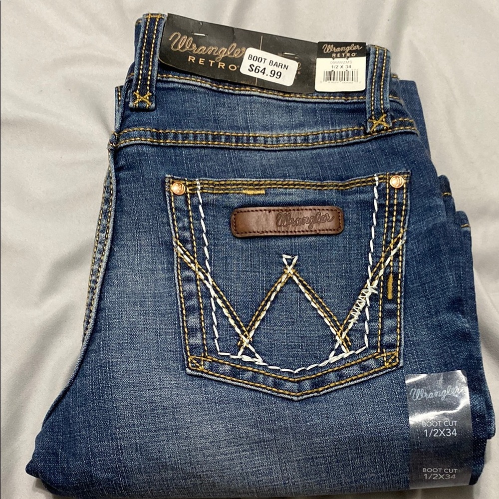 Wrangler Blue Boot Cut Jeans with Signature Stitching